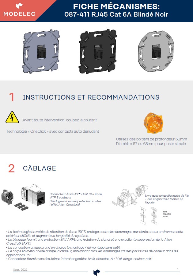 NOTICE 087-411 RJ45 Cat 6A Blindé Noir