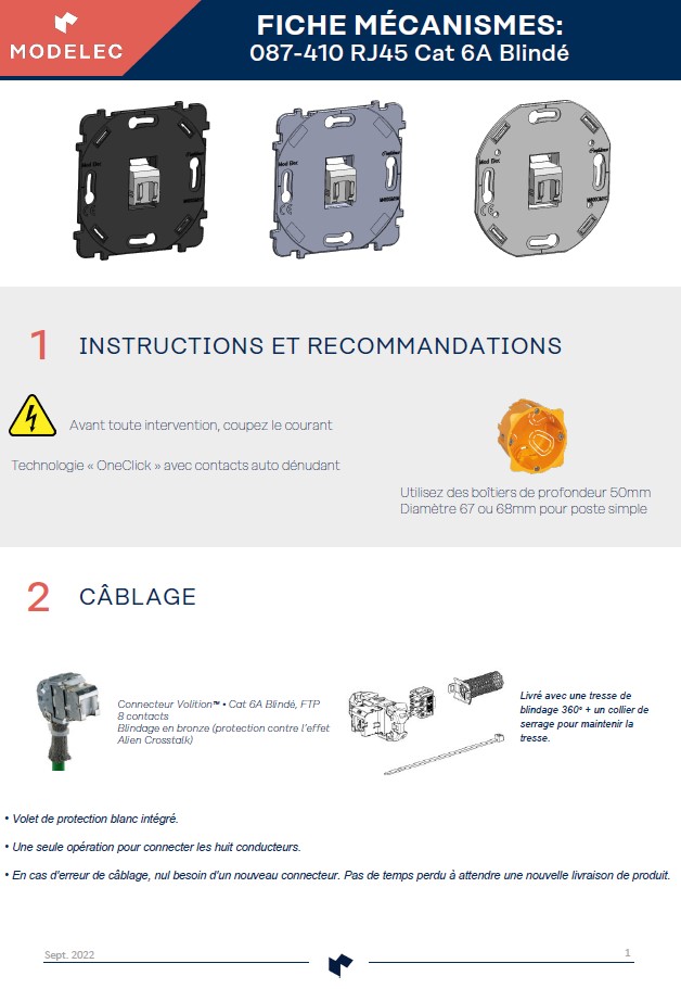 NOTICE 087-410 RJ45 Cat 6 A Blindé