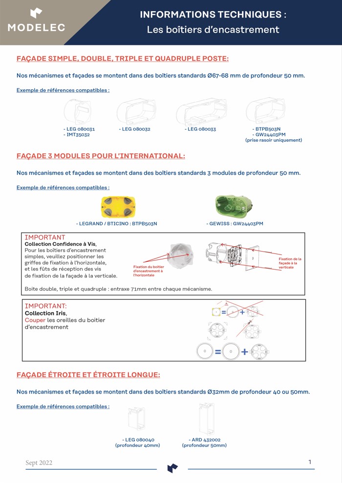 INFOS TECHNIQUES - BOÎTES D'ENCASTREMENT