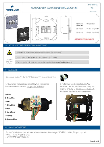 NOTICE 087 400 RJ45 DOUBLE Cat 6