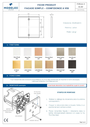 FICHE PRODUIT CONFIDENCE A VIS SIMPLE