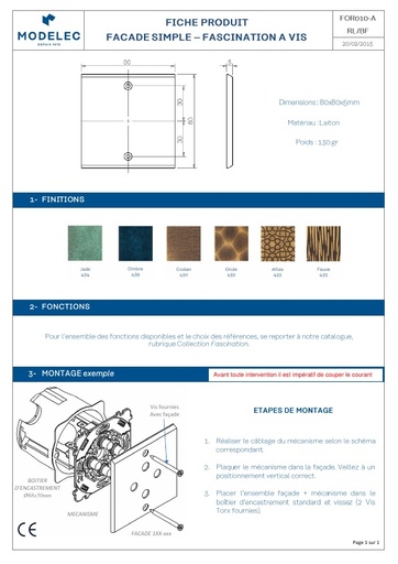 FICHE PRODUIT FASCINATION A VIS SIMPLE