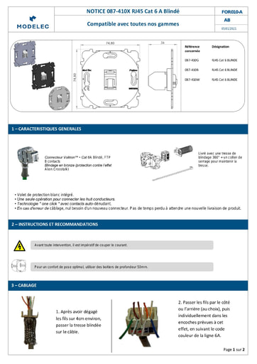 NOTICE 087 410 RJ45 Cat 6 A SCREENED