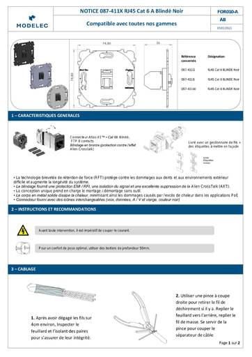 NOTICE 087 411 RJ45 Cat 6A CREENED Noir