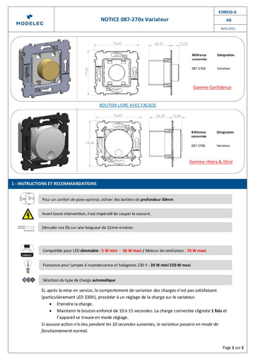 NOTICE 087 270 DIMMER