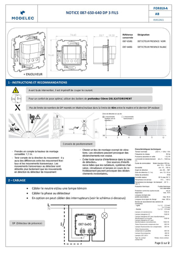 NOTICE 087 640 650 MOTION DETECTOR 3 WIRE