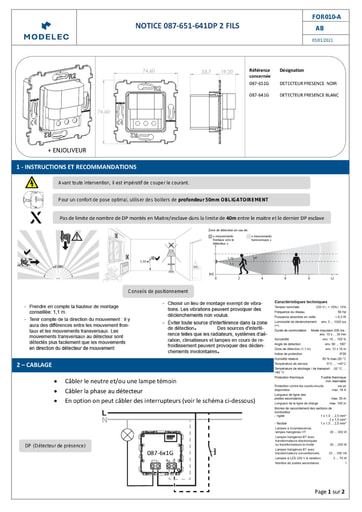 NOTICE 087 641 651 MOTION DETECTOR 2WIRE