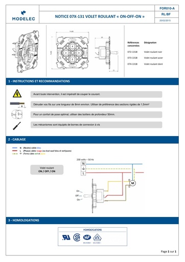 NOTICE 07X 131B VOLET ROULANT ON OFF ON