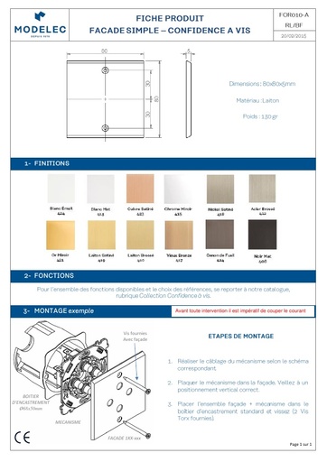 FICHE PRODUIT CONFIDENCE A VIS SIMPLE