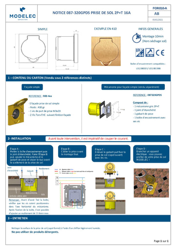 NOTICE 087 320BPDS FLOOR SOCKET 2P+E