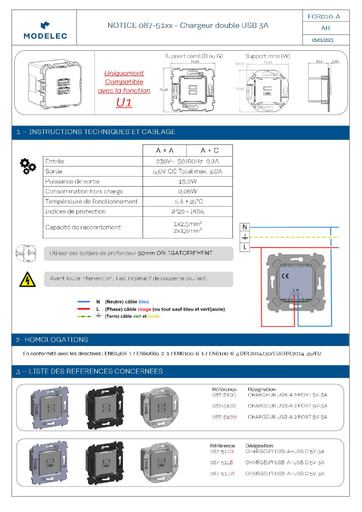 NOTICE 087 510 USB CHARGER