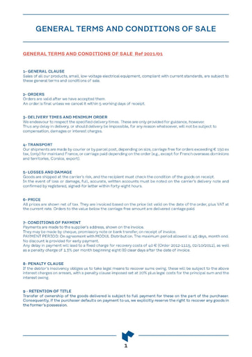 GENERAL TERMS AND CONDITIONS