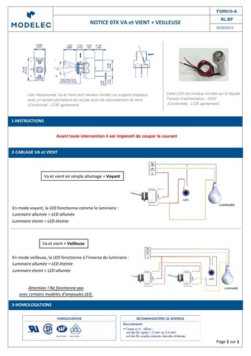 NOTICE 07X VA et VIENT ET VEILLEUSE LED