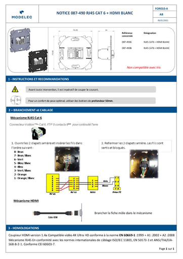 NOTICE 087 490X RJ45 HDMI WHITE