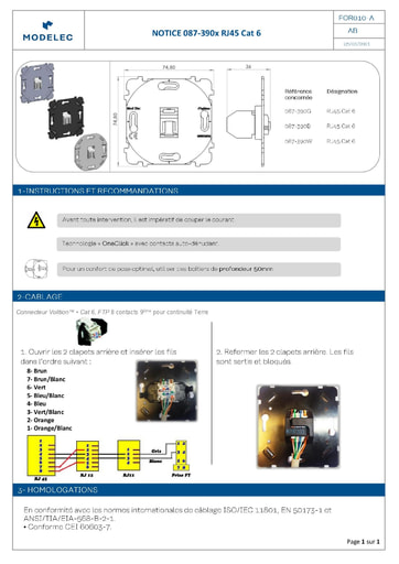 NOTICE 087 390 RJ45 CAT 6