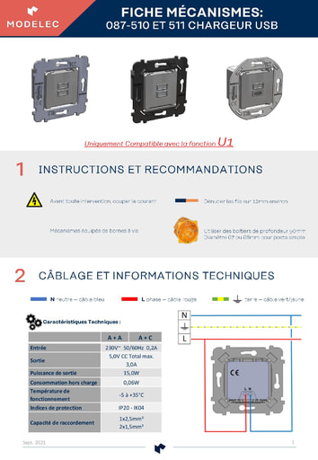 NOTICE 087-510 USB CHARGEUR